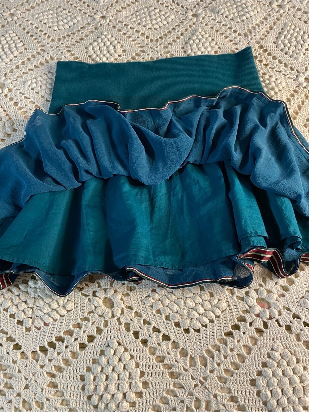 teal Free People ruffle mini skirt with a striped hem size large - Picture 8 of 8